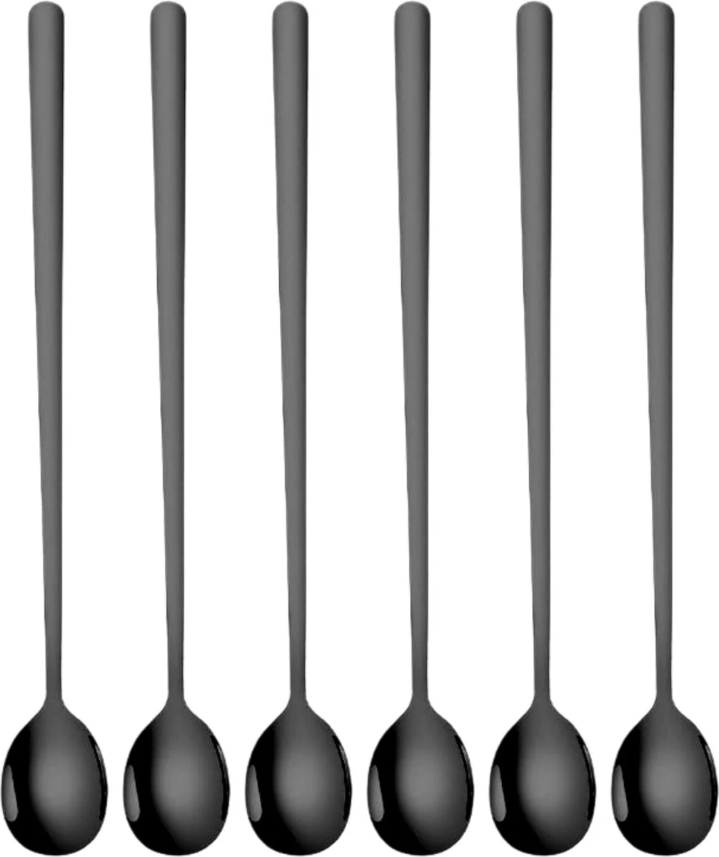 House Of Husk Latte Macchiato Lepels Set - Lange Theelepels - Koffielepels - Longdrinklepels - Sorbetlepels - Barlepel - RVS - 6 Stuks - 20CM - Zwart