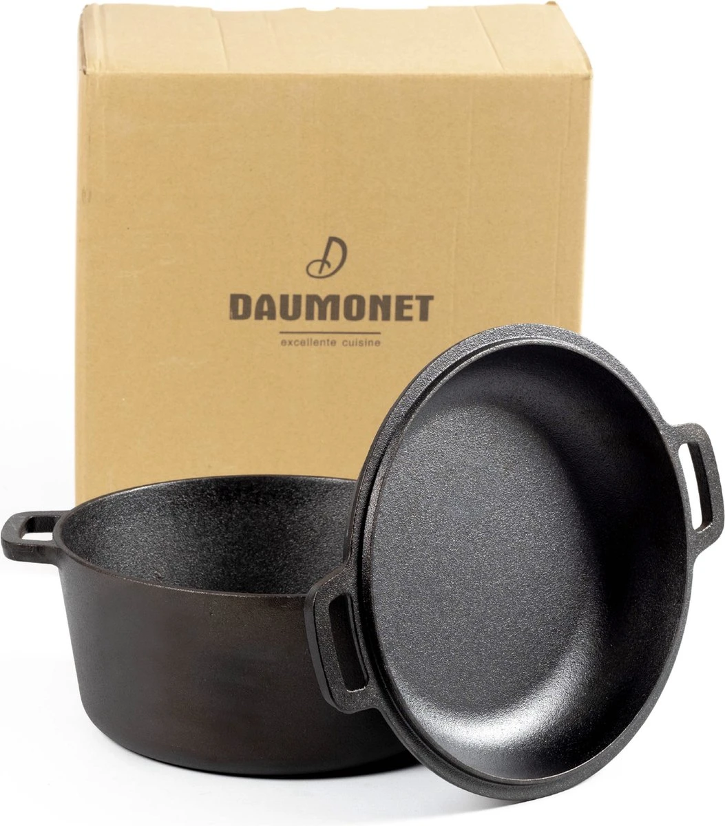 Daumonet Ducasse Gietijzeren Double Use Braadpan - Combi Sudderpan Zwart - 2-in-1 Bak- En Braadpan - PFAS & PFOA Vrij - Rond - Ø 26 Cm - 4,4 Liter - Emaille - Alle Warmtebronnen - Elektrisch - Gas - Halogeen - Inductie - Keramisch - Afbeelding 8