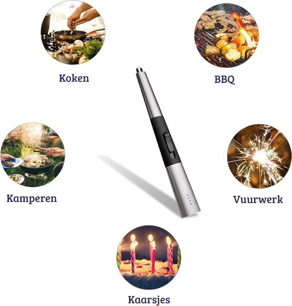 Allkinds Lange Elektrische Plasma Aansteker - USB Oplaadbaar - Vlamloze Elektrische Aansteker Voor Keuken, Kaars, BBQ Of Openhaard - Zwart - In- En Outdoor - Chique Design - Afbeelding 3