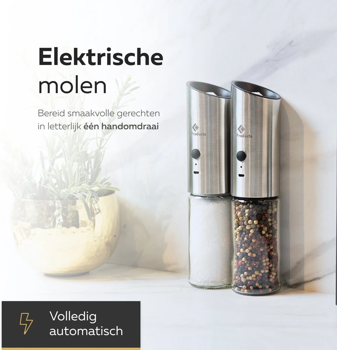 101Products Peper- & Zoutmolen Elektrisch - USB Oplaadbaar - Pepermolen - Zoutmolen - RVS - Afbeelding 2