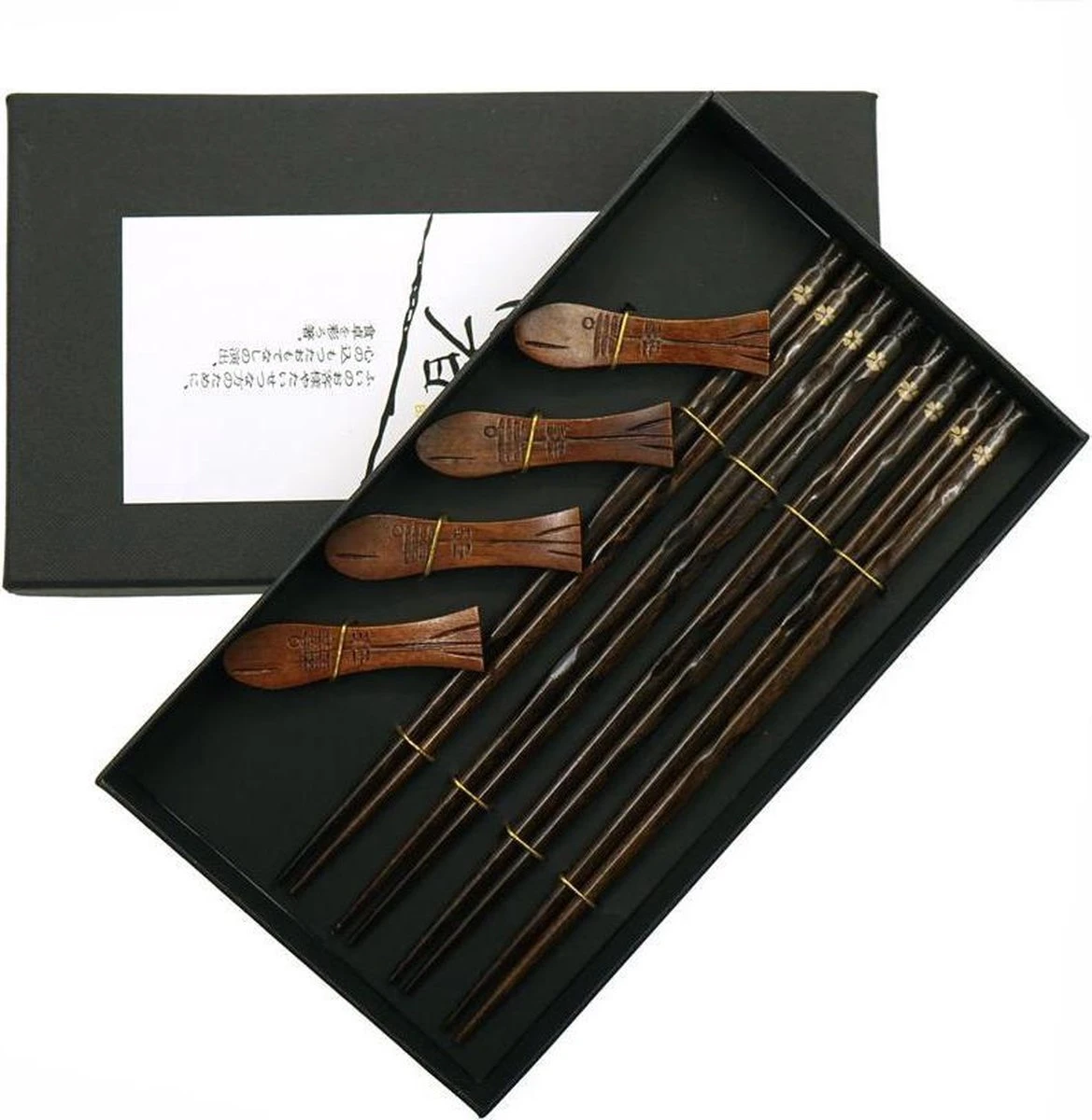 Asiansticks - Luxe Houten Chopsticks Met Houder - Sushiset Voor 4 Personen - Cadeauset