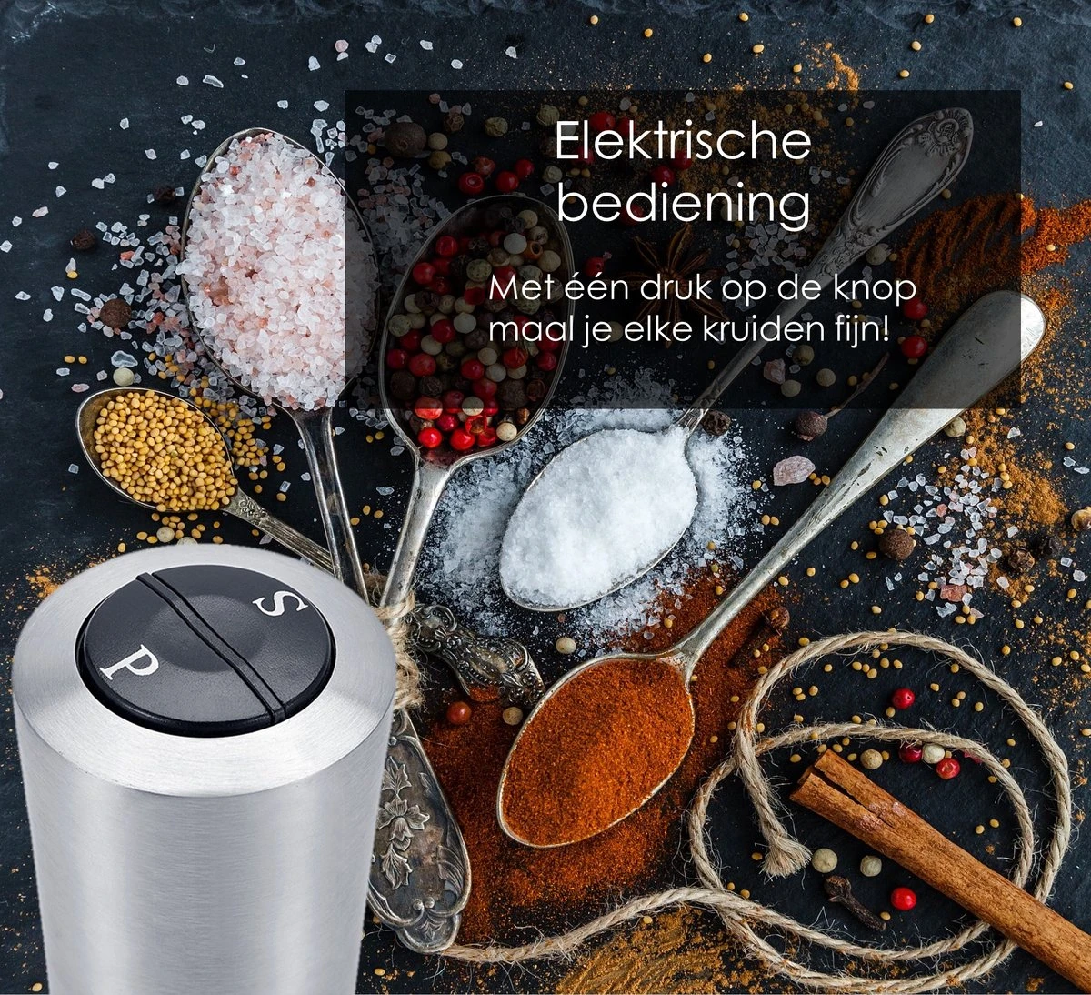 KROMS Peper En Zoutmolen Set - Peper En Zoutmolen Set Elektrisch -2 In 1 - Instelbare Maalgraad - Pepermolen - Zoutmolen - Peper En Zoutmolen Elektrisch - Afbeelding 3