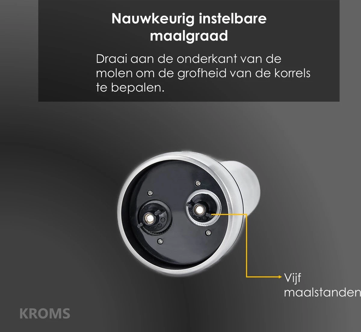 KROMS Peper En Zoutmolen Set - Peper En Zoutmolen Set Elektrisch -2 In 1 - Instelbare Maalgraad - Pepermolen - Zoutmolen - Peper En Zoutmolen Elektrisch - Afbeelding 4
