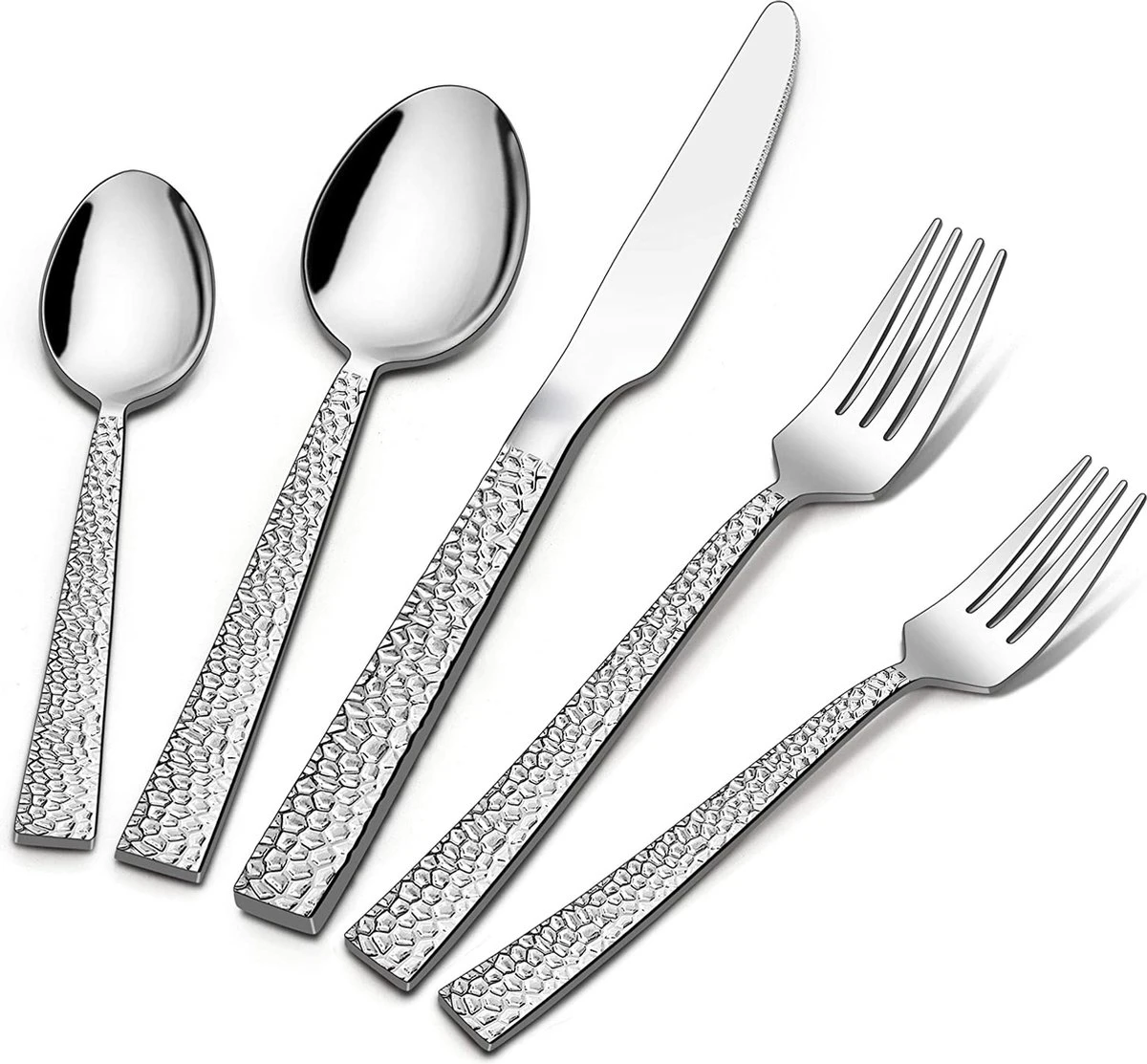 Deleca 6 Persoons Bestekset Deluxe (30-delig) - Vorken, Lepels En Messen - Vaatwasserbestendig - Gehamerd - Zilver / RVS