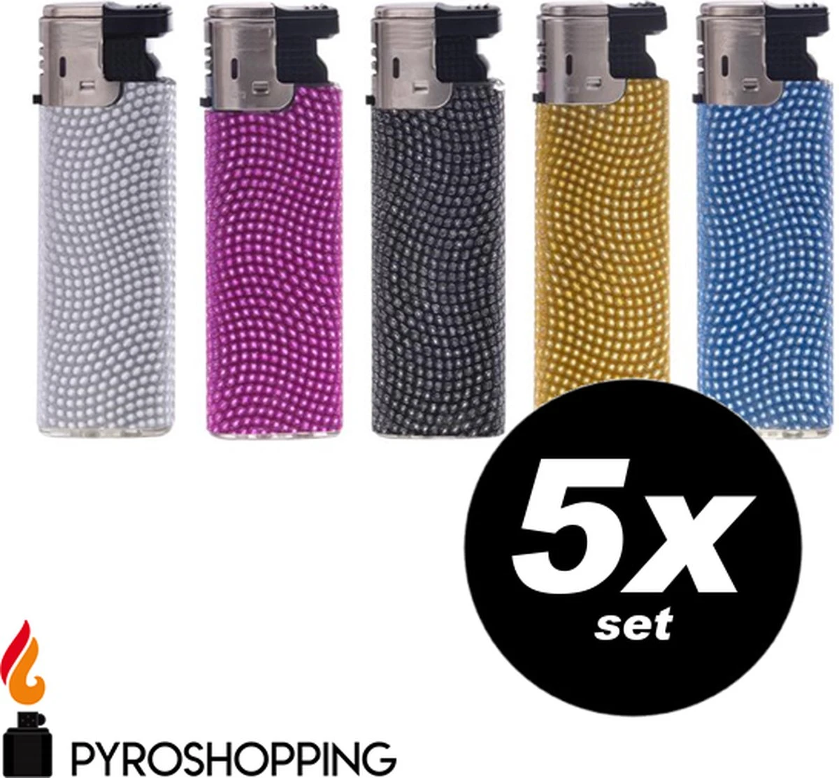 Pyroshopping Diamond Lighters – Set Van 5 Stuks – Navulbare Stormaanstekers - Windproof Gasaanstekers