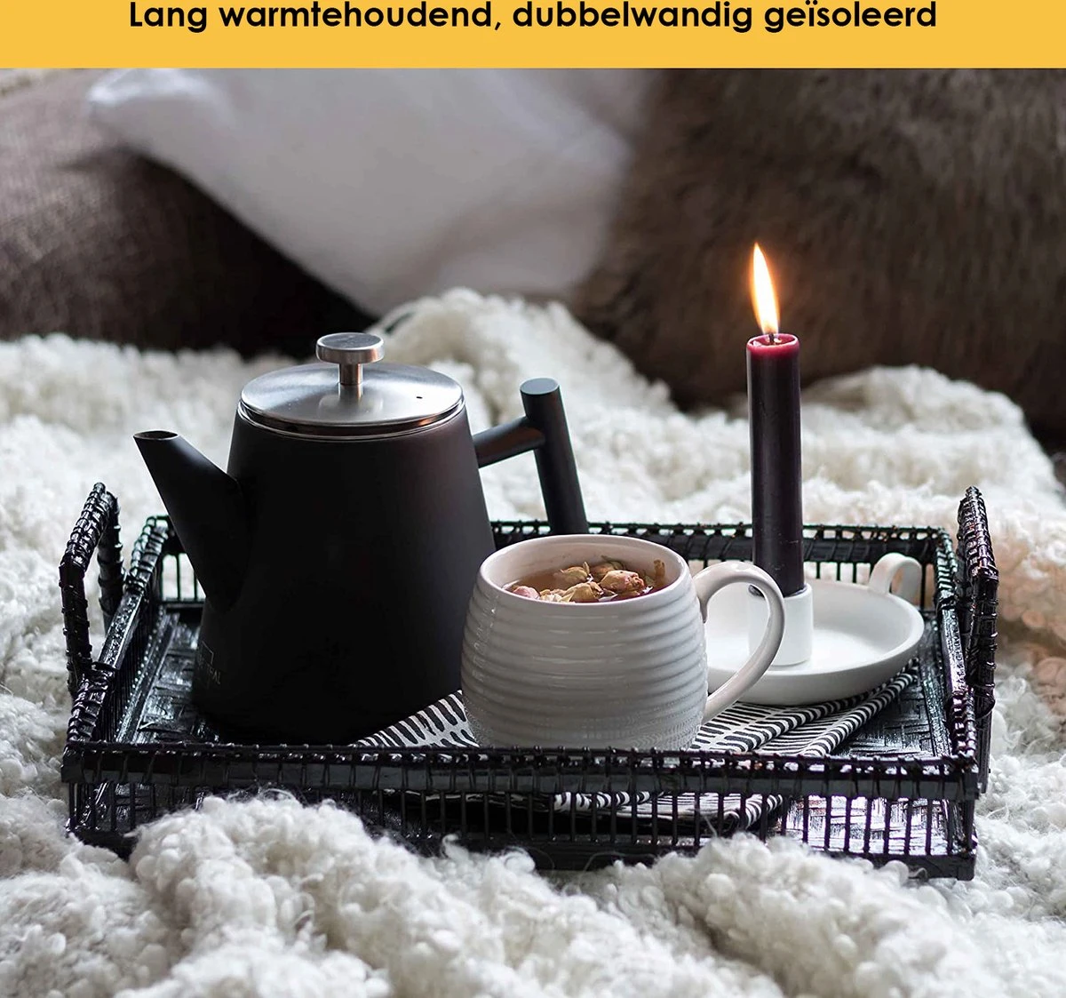 Silberthal - Theepot Met Filter - 1 L - RVS Dubbelwandig - Zwart - Cadeau - Afbeelding 4