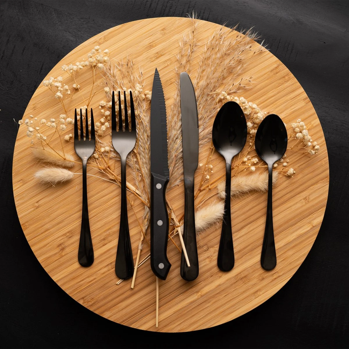 OEC Kitchen Bestekset 36-delig - Zwart - 6 Persoons - Steakmessen - Messen - Vorken - Lepels - RVS - Afbeelding 4