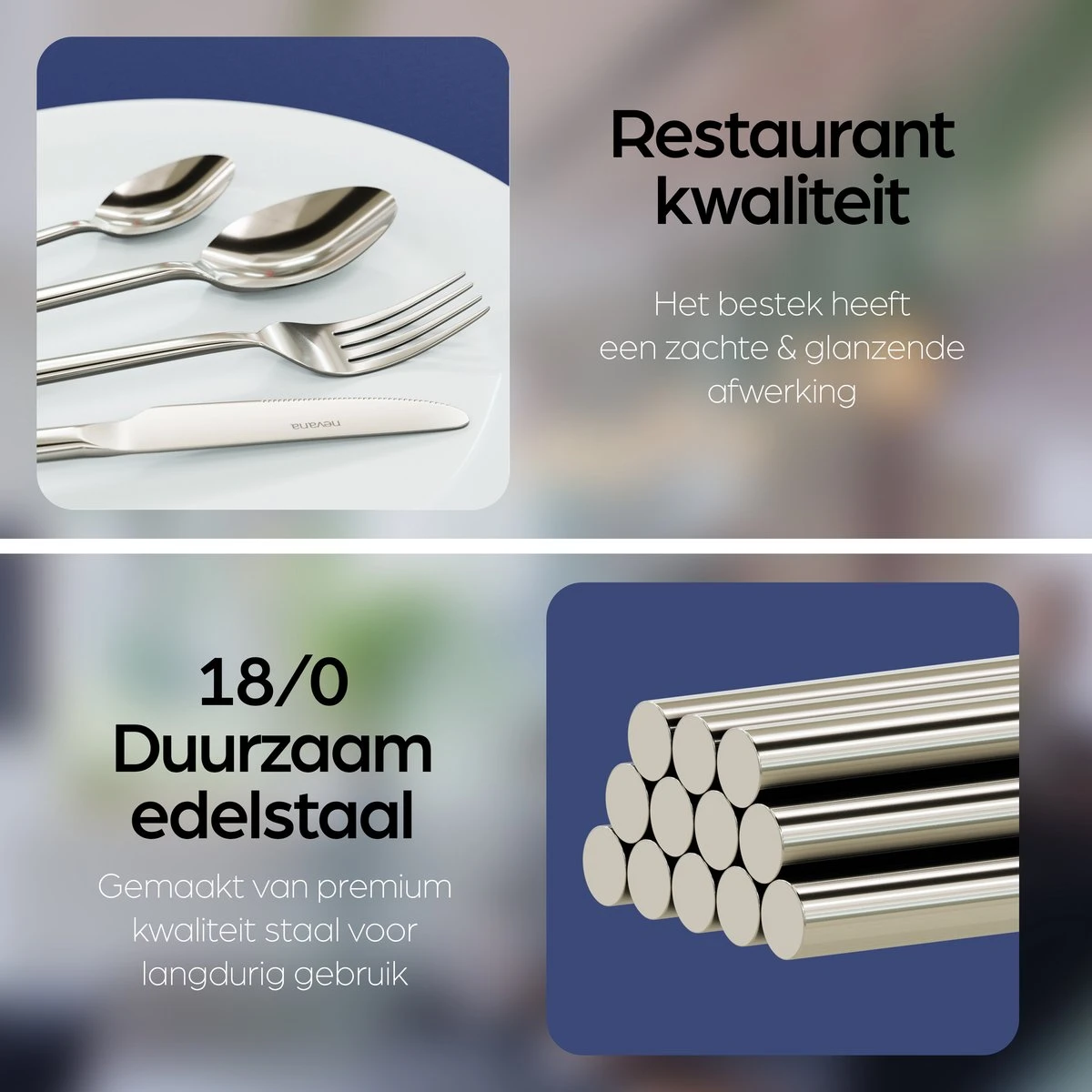 Nevana Bestekset - 24 Delig - 18/10 Edelstaal - Bestek - Lepels, Messen, Vorken - Afbeelding 4