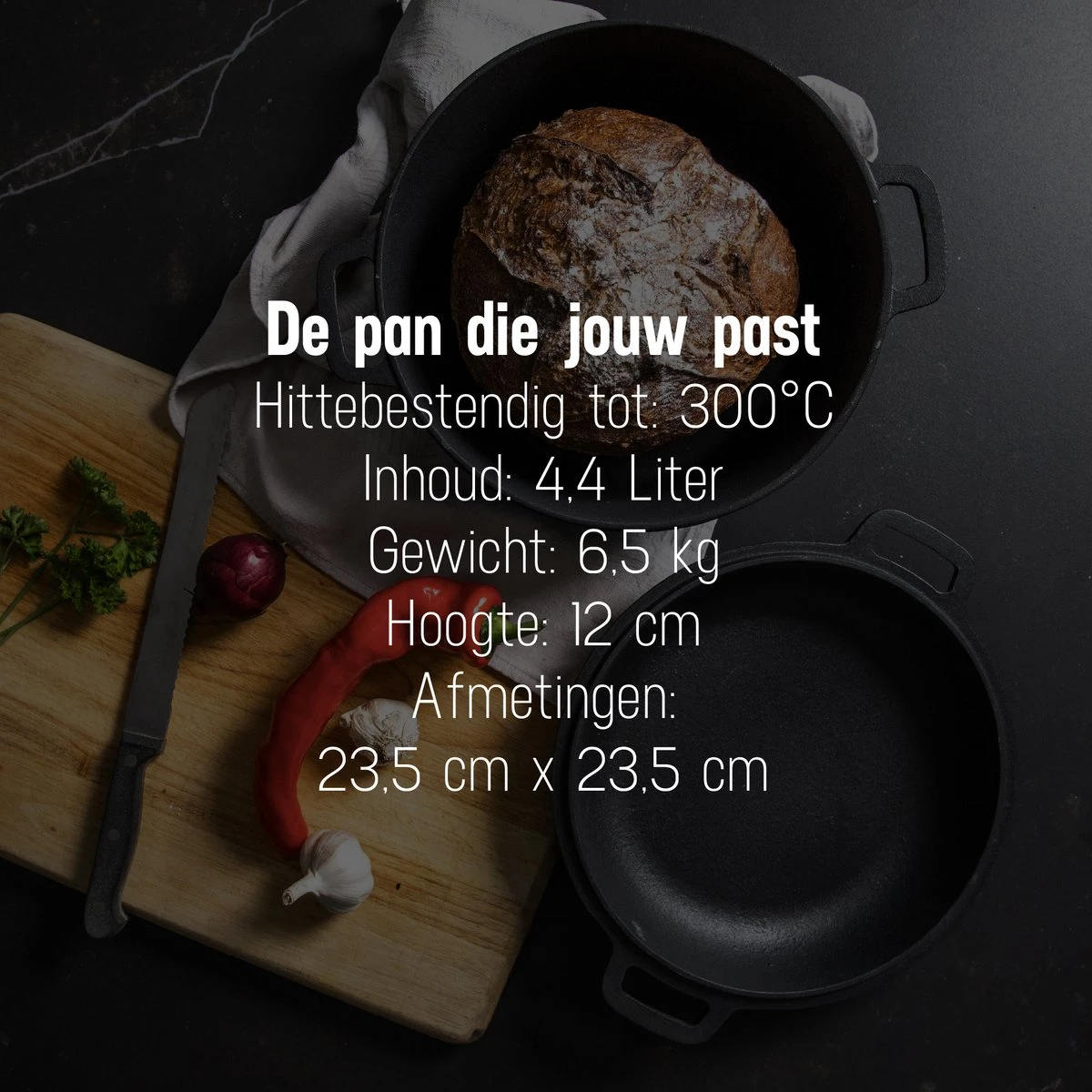 Daumonet Ducasse Gietijzeren Double Use Braadpan - Combi Sudderpan Zwart - 2-in-1 Bak- En Braadpan - PFAS & PFOA Vrij - Rond - Ø 26 Cm - 4,4 Liter - Emaille - Alle Warmtebronnen - Elektrisch - Gas - Halogeen - Inductie - Keramisch - Afbeelding 9