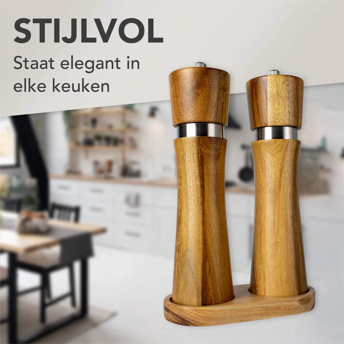 Nimma® Peper En Zoutmolen Set - Incl Navul Lepel - Verstelbare Maalgraad - Acacia Hout - Afbeelding 2
