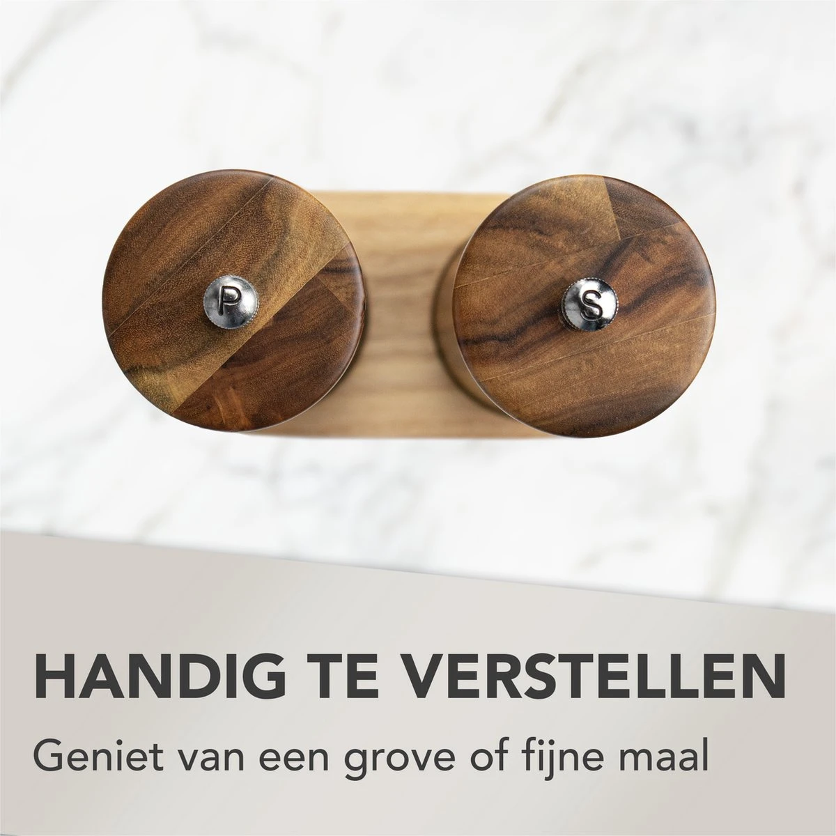 Nimma® Peper En Zoutmolen Set - Incl Navul Lepel - Verstelbare Maalgraad - Acacia Hout - Afbeelding 3