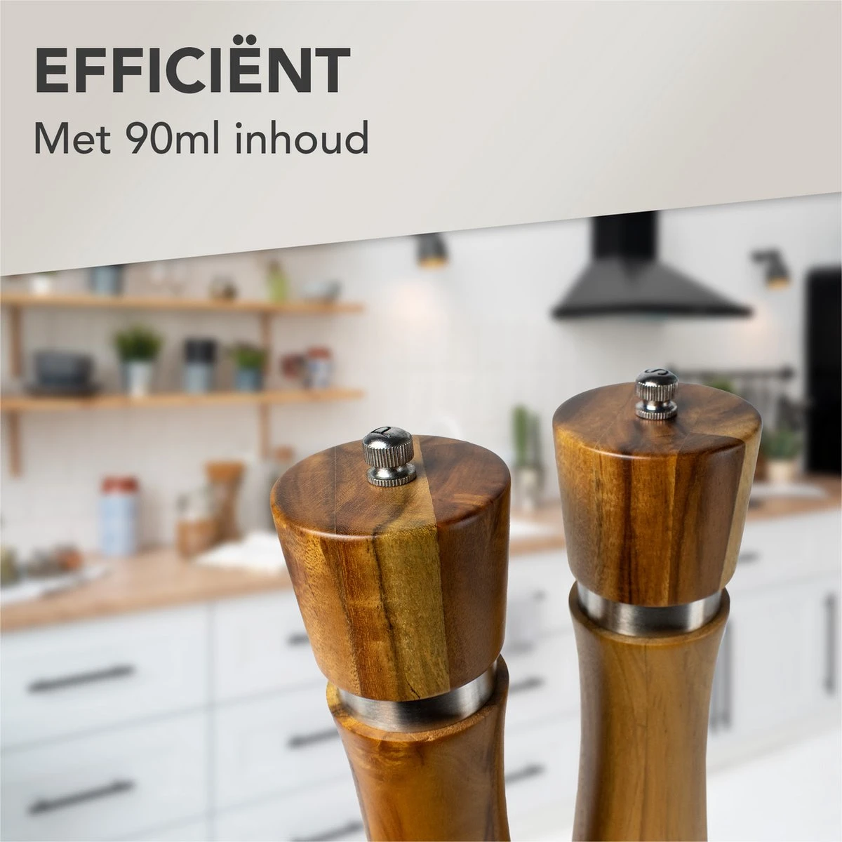 Nimma® Peper En Zoutmolen Set - Incl Navul Lepel - Verstelbare Maalgraad - Acacia Hout - Afbeelding 8