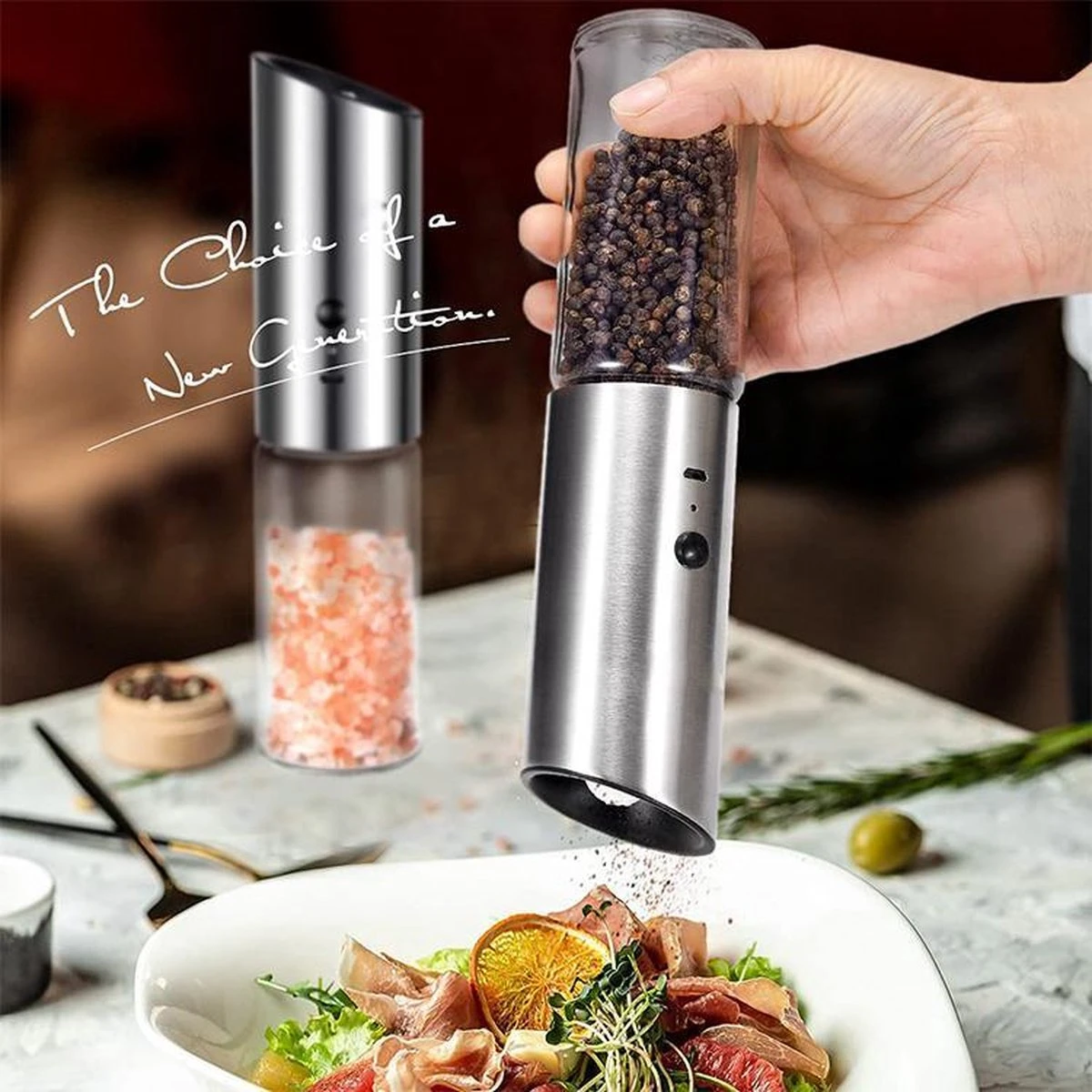 101Products Peper- & Zoutmolen Elektrisch - USB Oplaadbaar - Pepermolen - Zoutmolen - RVS - Afbeelding 6