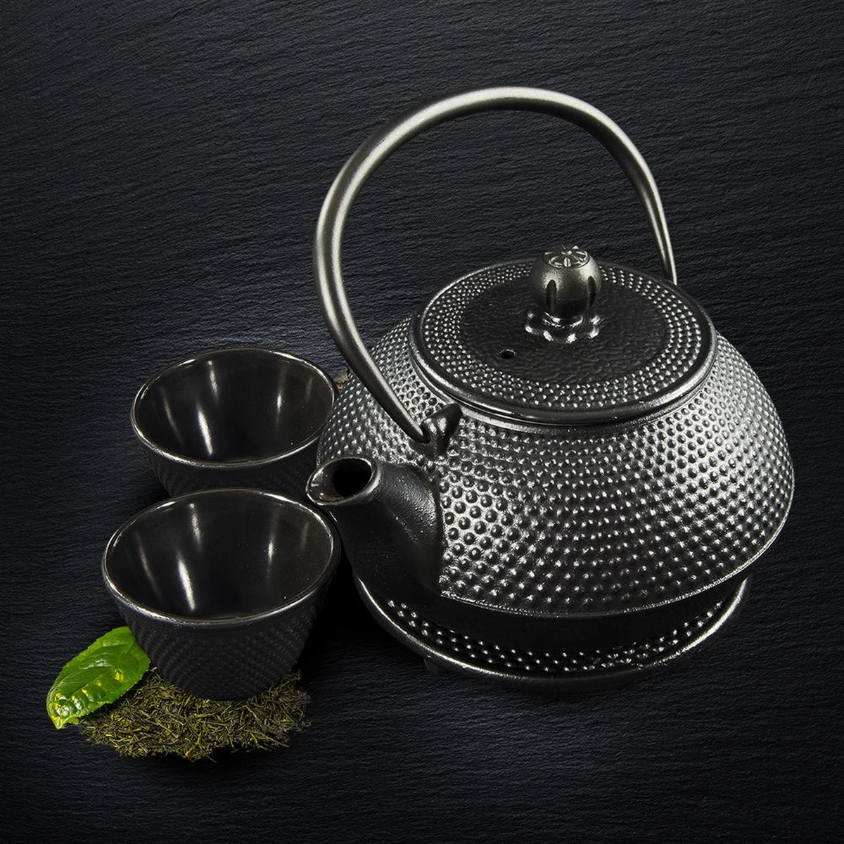 SakuraTea - Theepot Set - 4-delig - Gietijzer - Zwart - 0.8L - 2 Kopjes (100ml) - Afbeelding 2