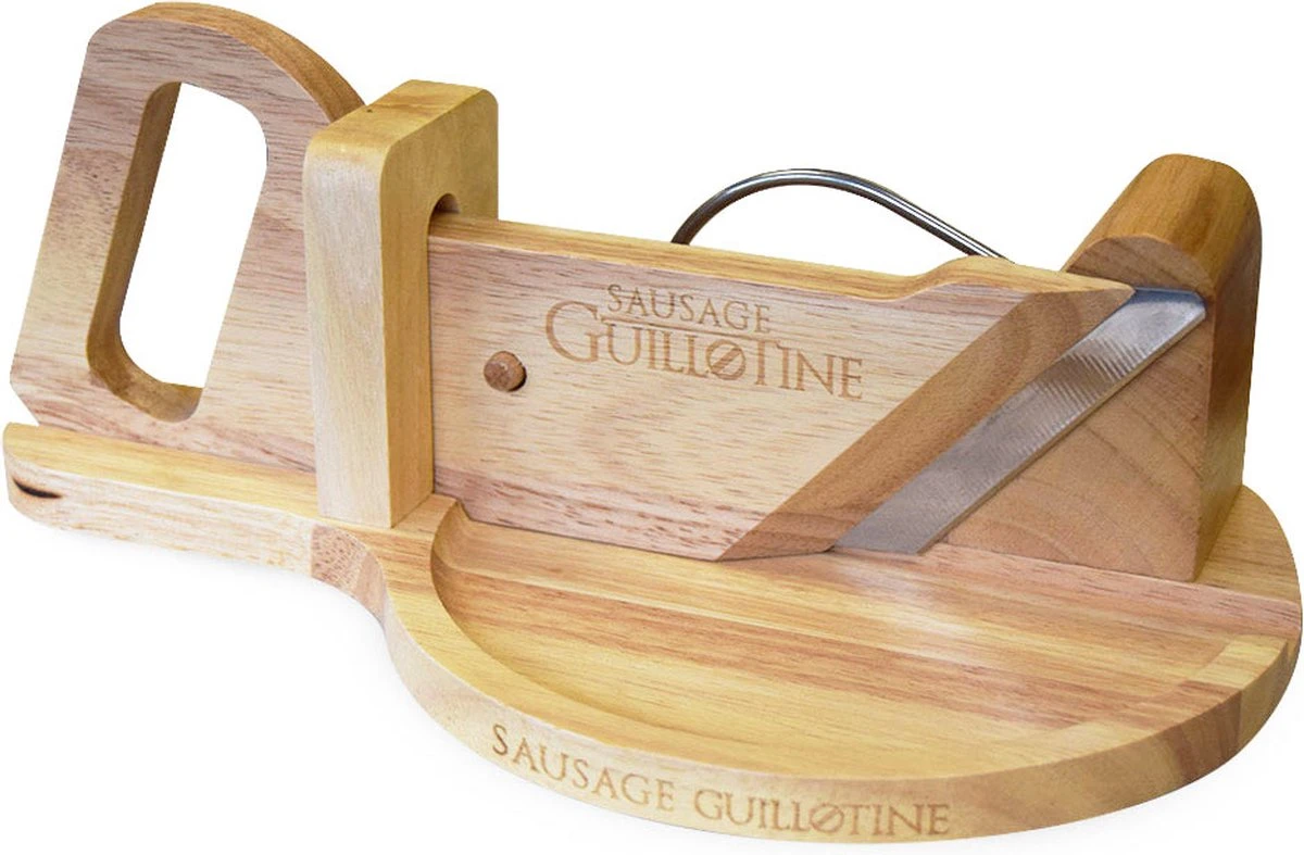 MikaMax Worst Guillotine - Worstsnijder - Worst Snijplank - Sausage Guillotine - Makkelijk Schoon Te Maken - RVS Mes - Bamboe - 30 X 19cm - Afbeelding 4