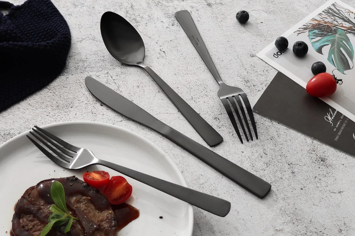 Swiss Pro+ Bestekset In Koffer-72 Delig-12 Persoons-Zwitsers Kwaliteit-Complete Set-100% Roestvrijstaal- Zwart - Afbeelding 3