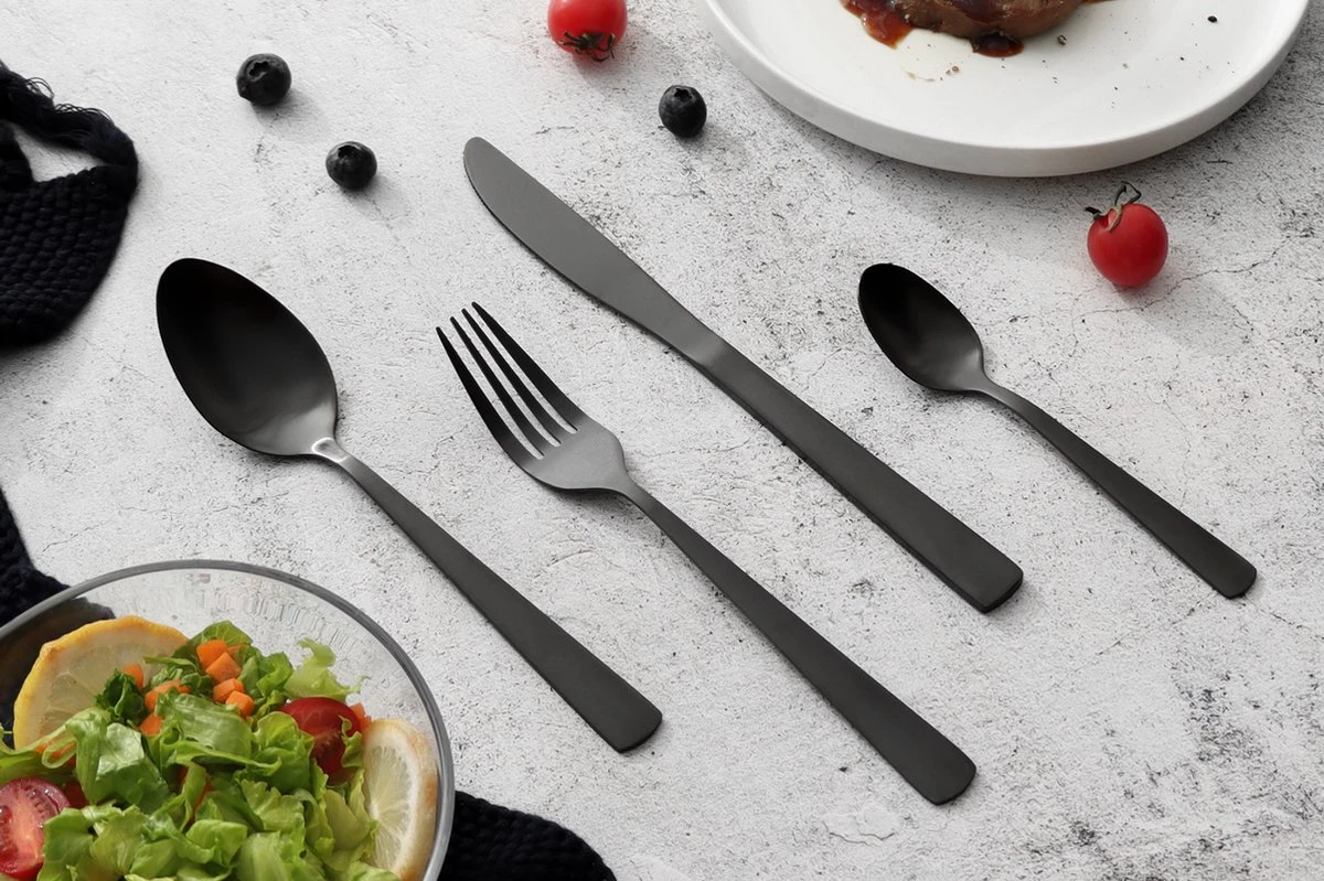 Swiss Pro+ Bestekset In Koffer-72 Delig-12 Persoons-Zwitsers Kwaliteit-Complete Set-100% Roestvrijstaal- Zwart - Afbeelding 17