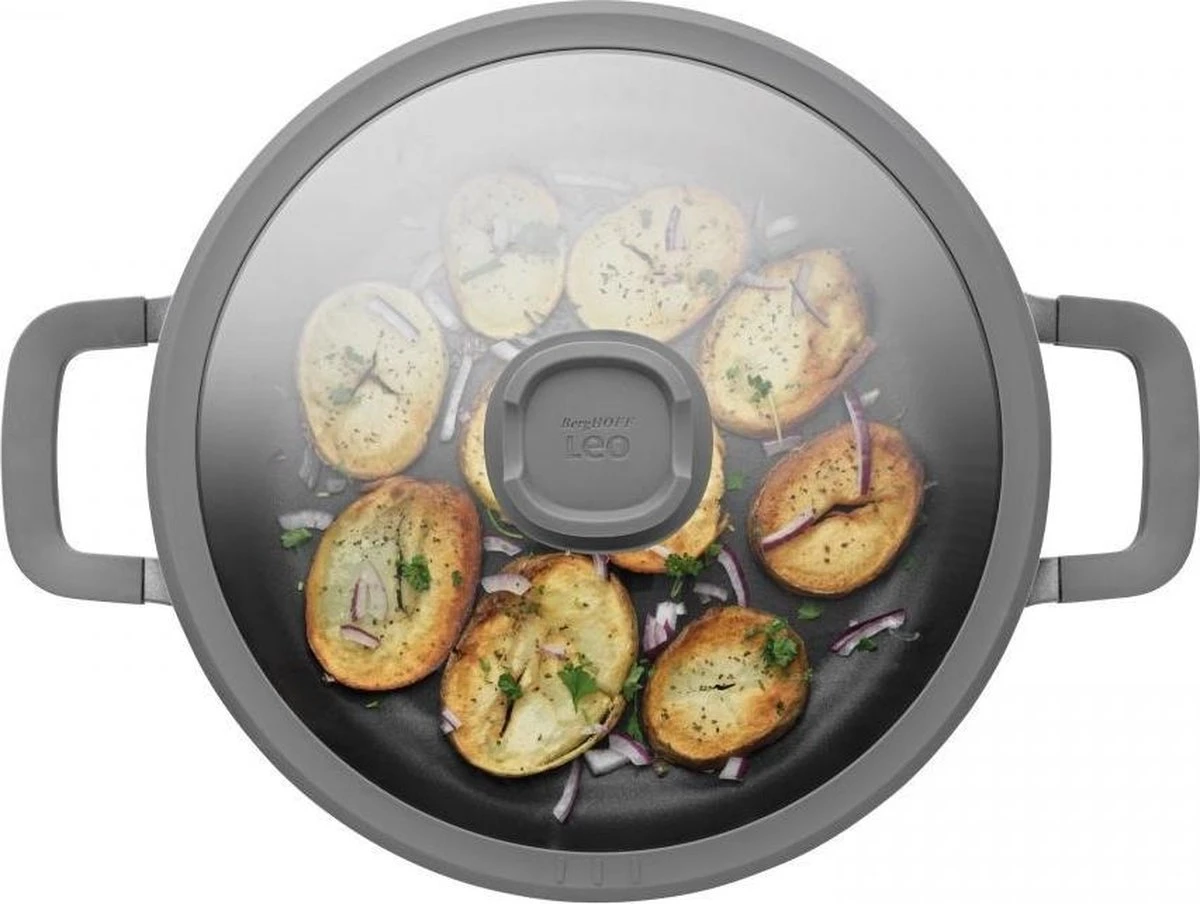 BergHOFF Leo Hapjespan Stone - 28 Cm - Met Glazen Deksel - Afbeelding 3