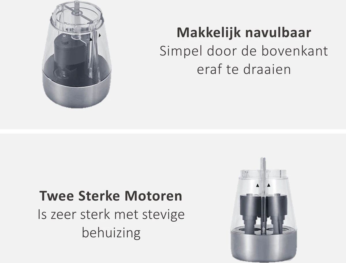 KROMS Peper En Zoutmolen Set - Peper En Zoutmolen Set Elektrisch -2 In 1 - Instelbare Maalgraad - Pepermolen - Zoutmolen - Peper En Zoutmolen Elektrisch - Afbeelding 5