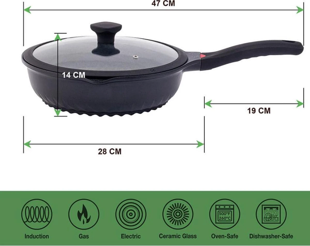 Wokpan - Multifunctionele 3 In 1 Pan Met Deksel + Wok + Hapjespan 28 Cm - Afbeelding 3