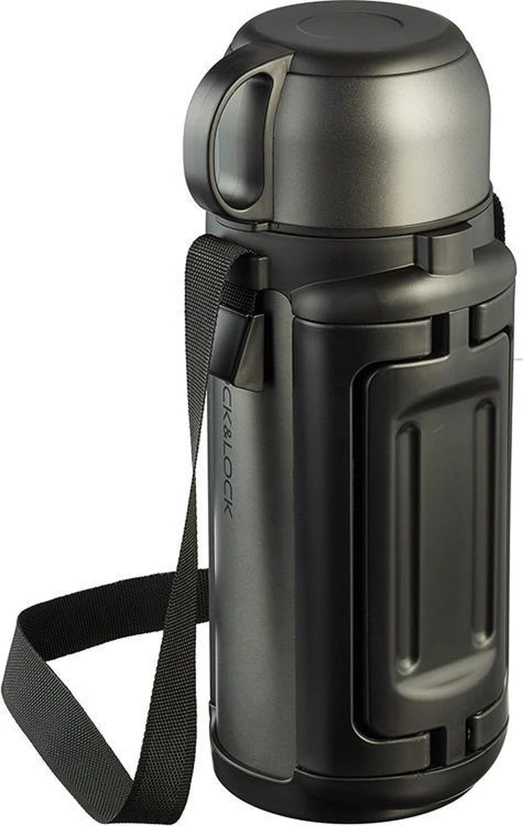 Lock&Lock Thermoskan - Isoleerkan - Thee En Koffie - Lekvrij - 1,5 Liter - RVS - Inklapbaar Handvat - Zwart